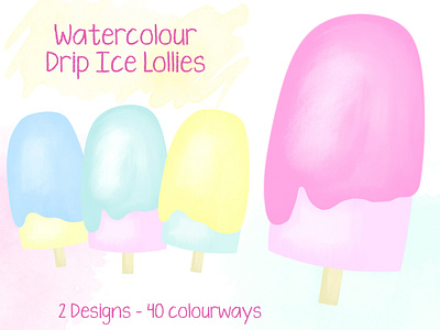 Watercolour Drip Ice Lollies drip ice lolly ice cream ice lollies ice lolly summer summer illustrations watercolour ice lolly