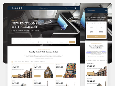 Website redesign for Business Class Ticket Seller book ticket booking destination page landing page logistics travel travel industry website redesign