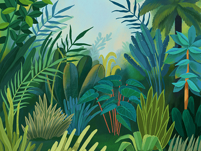 Jungle adventure branding design drawing forest illustration jungle kidlit packaging picturebook plants puzzle rainforest tropical wallpaper