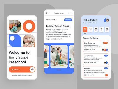 Toddler Sense - Mobile App app baby blue calendar card child children class date description education list lozenge mobile schedule ui ux