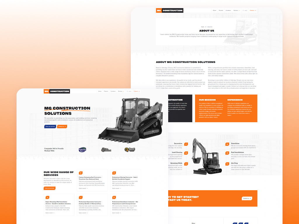 Construction Company Website Design bold design construction website contractor heavy equipment landing page local business website modern ui nextjs orange ui page example professional web design service website tailwindcss ui user interface ux web development