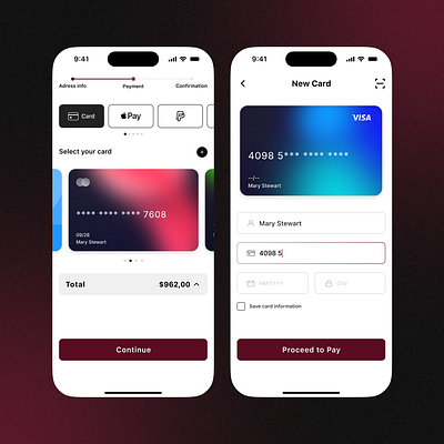 Daily UI challenge Day 2: Credit card checkout creditcardcheckout dailyui darkmode iphone minimalistdesign payment productdesign ui ux