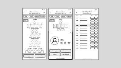 RWC 2023 Fantasy Wireframes app design fantasy game design ux wireframes