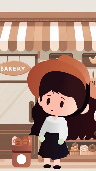 Buying bread (Vector animation) 2d animation character design food girl graphic design hapy illustration ilustration motion graphics ui vector