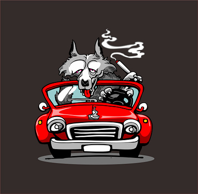 wolf riders car illustration racing ride smoke vector wolf