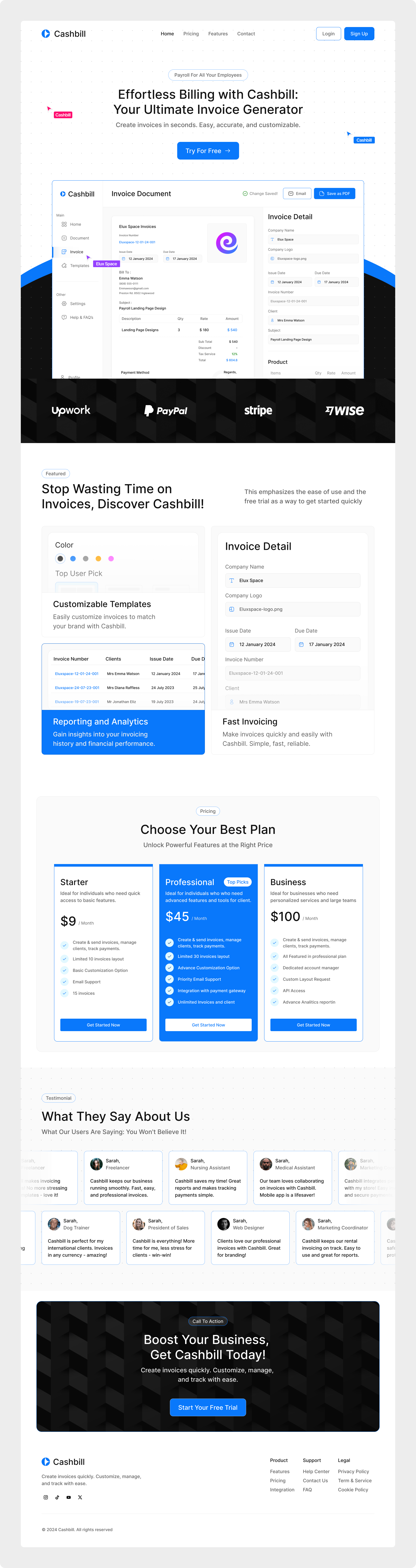Cashbill Invoice Generator Landing Page by Elux UI/UX for Elux Space