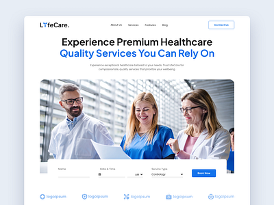 Healthcare Service Landing Page booking business clean client clinic doctor figma framer framer website health healthcare hospital landing page professional ui ui design ui template uiux web design website