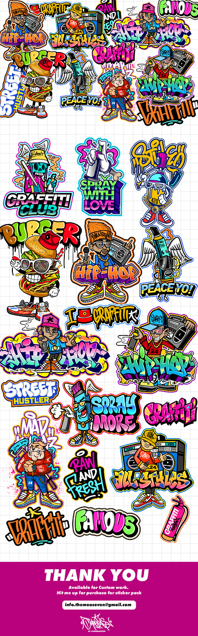 Graffiti Illustrations Project by Meas7 artwork burger character design dance digital illustration graffiti graffiti art graffiti vector graphic design hiphop illustration rap sticker pack urban vector design vector illustration