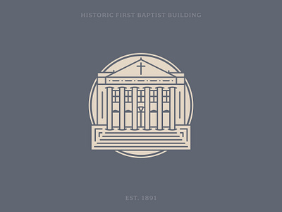 Linework illustration of a historic church building with pillars baptist branding church church branding graphic design historic illustration linework logo