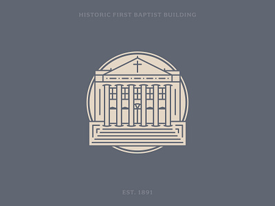 Linework illustration of a historic church building with pillars baptist branding church church branding graphic design historic illustration linework logo