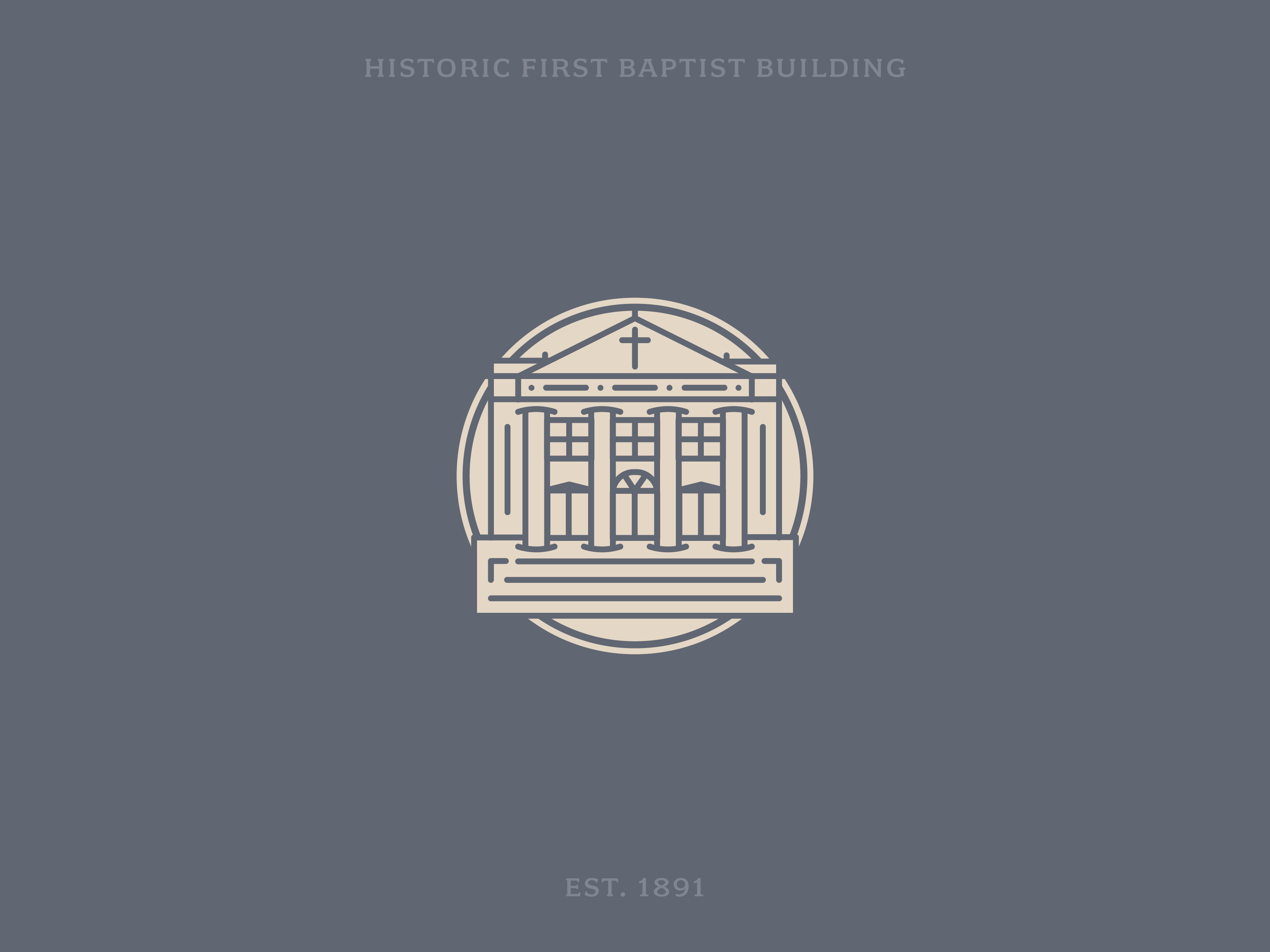 Linework illustration of a historic church building with pillars baptist branding church graphic design icon illustration line art logo