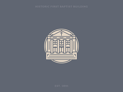 Linework illustration of a historic church building with pillars baptist branding church graphic design icon illustration line art logo