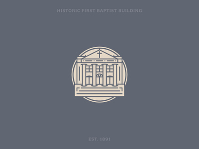 Linework illustration of a historic church building with pillars baptist branding church graphic design icon illustration line art logo