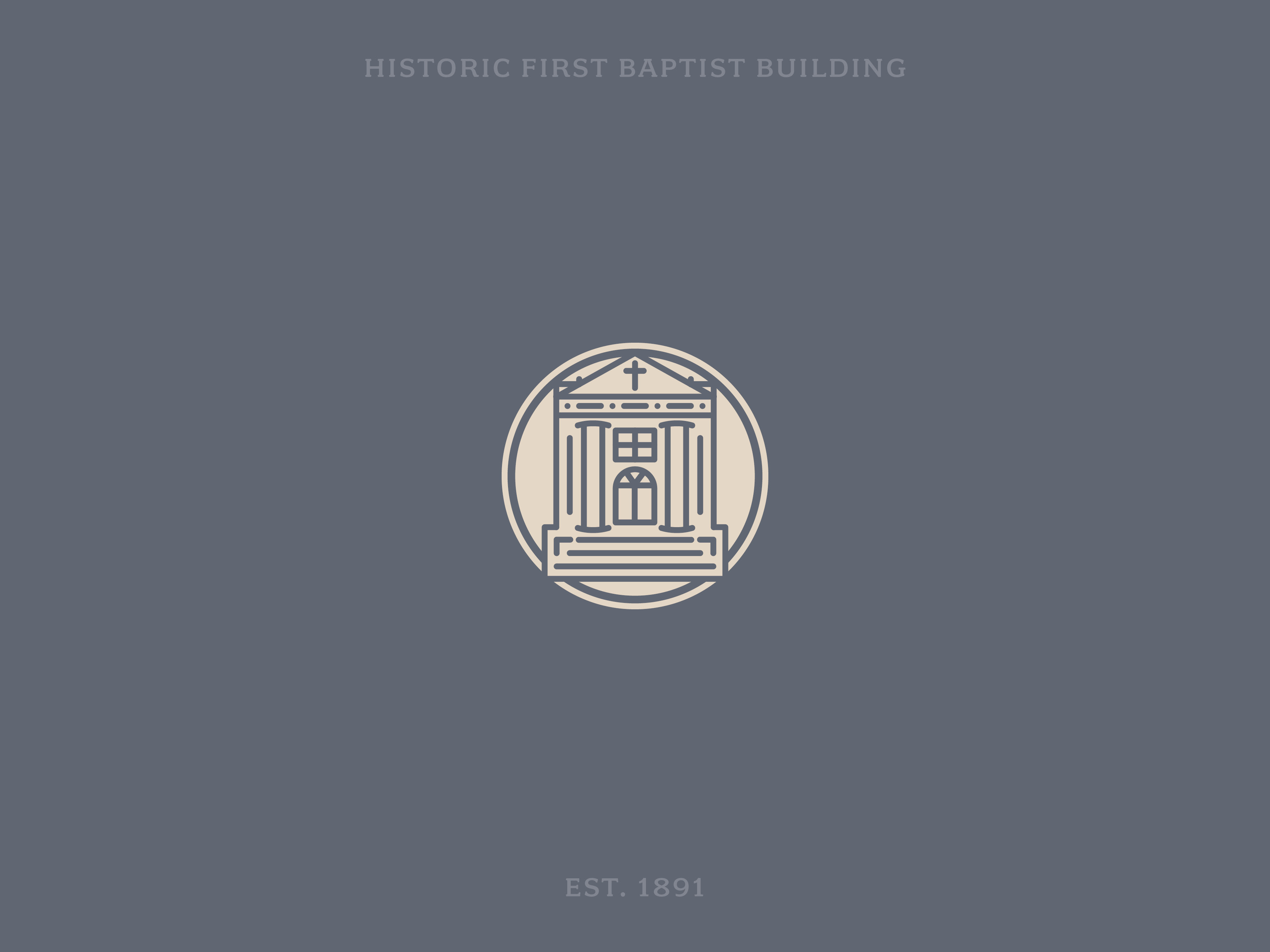 Linework illustration of a historic church building with pillars baptist branding church cross graphic design icon illustration logo pillar
