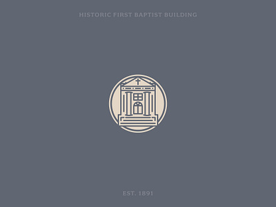 Linework illustration of a historic church building with pillars baptist branding church cross graphic design icon illustration logo pillar