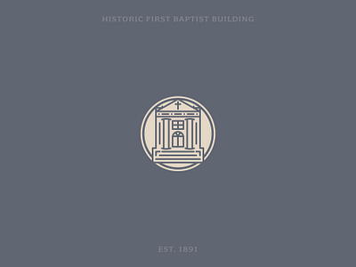 Linework illustration of a historic church building with pillars baptist branding church cross graphic design icon illustration logo pillar