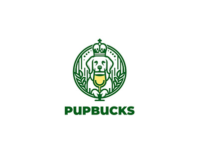 Pupbucks Logo brand identity brandcubes studio creative design design inspiration designer for hire dribbble design elegant design graphic design green logo labrador logo logo design logo designer mumbai mumbai creatives mumbai designers pupbucks restobar logo royal design unique logo winebar logo