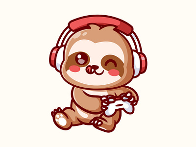 Play Game 🦥 animal cartoon character cute gaming happy icon illustration logo mascot masot sloth vector