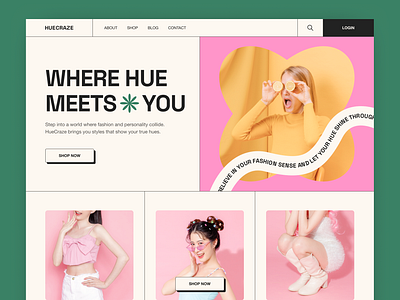 HueCraze – Fashion Landing Page Figma Template clothing brand fashion figma figma template figma ui homepage landing page peterdraw playful retro ui ui design uiux user interface webdesign website website design