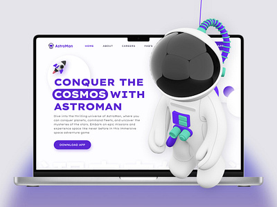 Game App Web Design Landing Page UI Design animation app astronaut branding design download figma game app game design hero section illustration landing page logo space space game ui ui design ux webdesign website