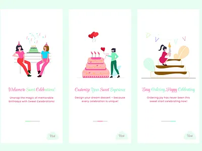 Sweet Celebrations - Mobile App Onboarding Screens application appsdesign design figma graphic design mobileapps ui ux