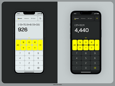 Mobile Calculator UI Design black and yellow calculator darkmode light mode mobile parsanasir ui uidesign uxdesign