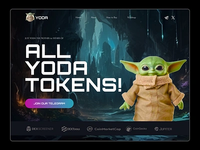 YODA- Meme Coin Landing Page Design crypto crypto landing page crypto websit design landing page mem mem token meme meme coin landing page meme coin website meme landing page meme token website memecoin nft pepe snork stake ui ux website