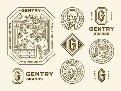 Gentry Brand: Full Preview branding crest fashion geometric graphic design identity illustration line lineart logo minimal monogram monoline