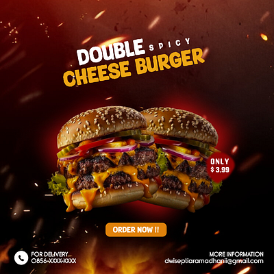 Double Spicy CHEESE BURGER, Promotion Poster Designn graphic design