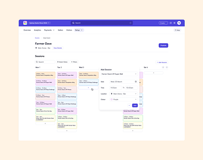 Multi-Tiered Event Scheduling for Ludo Backoffice event design event management system playful saas product design saas scheduling software ui design web app web design