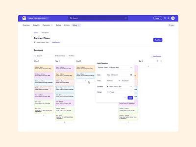 Multi-Tiered Event Scheduling for Ludo Backoffice event design event management system playful saas product design saas scheduling software ui design web app web design