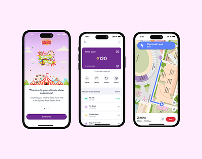 Sydney Easter Show Visitor App Design carnival app cashless app cashless ui freelance designer fun app design fun mobile design mobile design navigation ui product design show app sydney app wallet