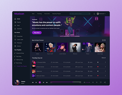 Daily UI Challenge Day- 09/100 Music Player dashboard challange 09 daily ui daily ui challange09 dashboard dashboard desing music player web design