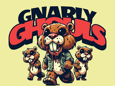 Gnarly Ghouls adorable beaver cartoon cute design funny ghoul kittl pop culture print on demand printondemand t shirt t shirt design tshirtdesign undead zombie