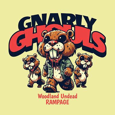 Gnarly Ghouls adorable beaver cartoon cute design funny ghoul kittl pop culture print on demand printondemand t shirt t shirt design tshirtdesign undead zombie