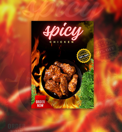 SPICY CHICKEN FLYER branding color design flyer graphic design mockup new order psd sell template text typography yellow