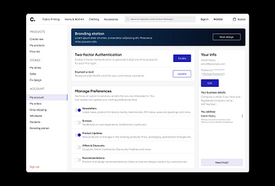 My account page account branding dashboard design detail orders preference product template wholesale