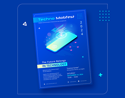 Techno Mobfest | Flyer design adobe illustrator blue design festival flyer graphic design illustration innovation instagram isometric mobile phone post poster smartphone stories technology vector