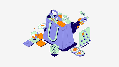 Waffle Pay - Isometric Hero Animation 2d 3d animation branding header hero illustration isometric loop motion graphics