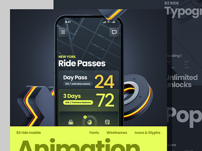 R2 Ride / iOS App 2d 3d animation app branding clean design editing flat glass illustration ios map minimal mobile motion graphics navigation ui ux video