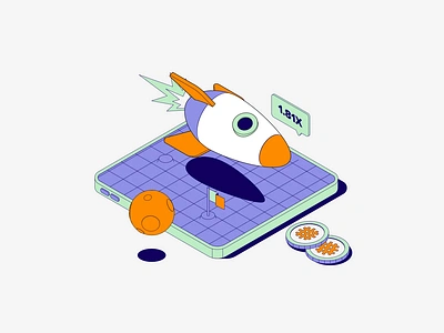 Waffle Pay - Isometric Rocket Animation 3d animation cinema4d header hero illustration isometric line art motion graphics rocket space ufo