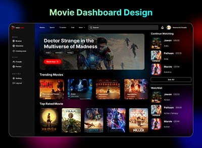Movie Dashboard Website Design adobe xd dashboard design figma graphic design movie ui design ux