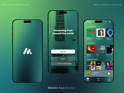 Mobile Music Streaming App Design app branding design graphic design illustration logo mobille app music app typography ui ux uxui design vector