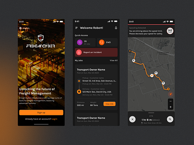 Freight Cyber - Truck/Car Freight Mangement 3d animation branding dark mode truck app design freight management app graphic design illustration logo minimal motion graphics truck app truck management typography ui ui design vector