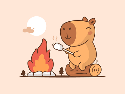 Campybara adventure animals campfire camping capybara cartoon funny illustration kawaii marshmallow nature tshirt vector