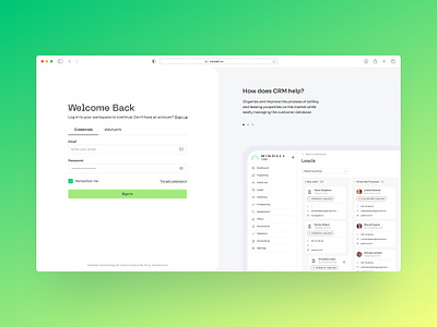 Log In | Mindall CRM app automation bold crm design digital fresh gradient inspiration login platform productivity property proptech real estate showcase ui ux vibrant web