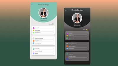 Setting Screen (Light Mode & Dark Mode) #Dailyui 007 challenge 007 challenge dailyui design graphic design ui ui design ux design