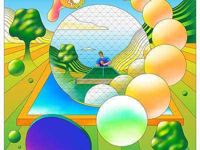 Table Tennis art direction design drawn fun graphic illustration illustrator landscape motion olympics poster psychedelic reflection retro shading sport surreal table tennis texture vector