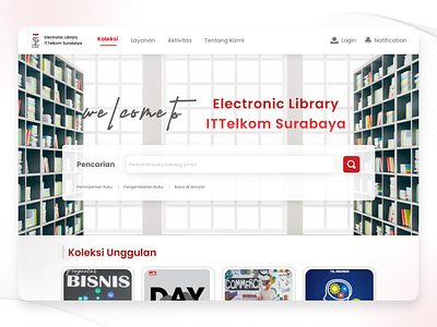 Landing Page ELIT (Electronic Library ITTelkom Surabaya) design homescreen landingpage library ui website