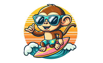 Monkey Surf Cartoon for T-shirt art branding cartoon character graphic design illustration mascot mascot design monkey mascot t shirt design